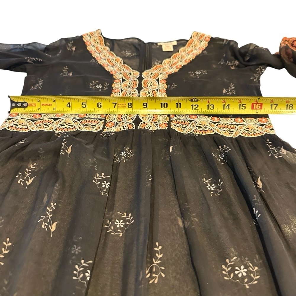 Sundance Boho Embroidered Midi Dress Black Floral Size 4 - Picture 3 of 5